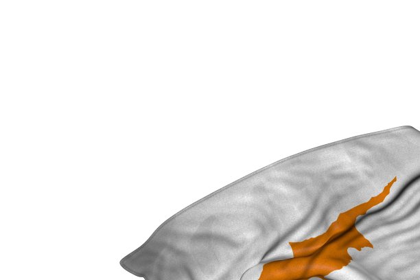 漂亮的塞浦路斯国旗与大折叠躺在右下角孤立的白色-任何盛宴旗3d插图图片下载