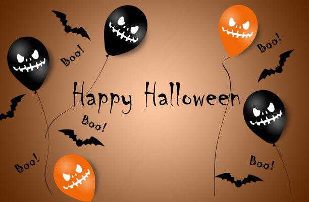万圣节横幅与万圣节幽灵气球。可怕的空气气球。插图。模式图片下载