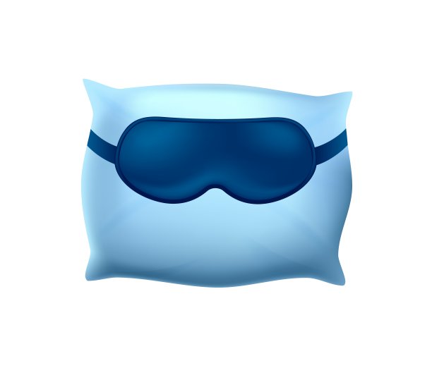 蓝色枕头，白色背景的睡眠面具。图片下载
