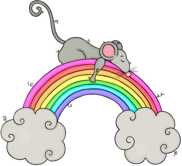 小老鼠睡在彩虹和云朵上图片下载