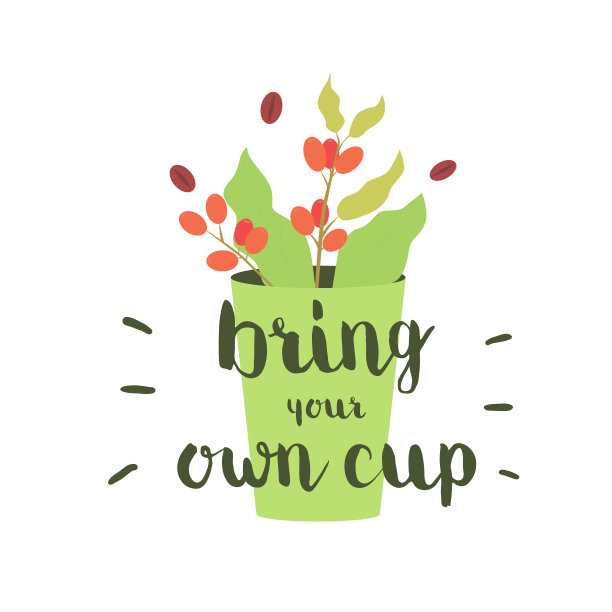 自带杯子。咖啡馆、餐厅、横幅的Logo。概念向量插图。图片下载