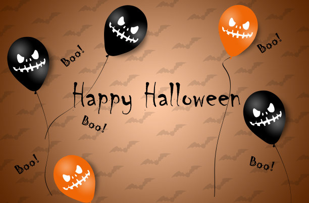 万圣节横幅与万圣节幽灵气球。可怕的空气气球。插图。模式图片下载