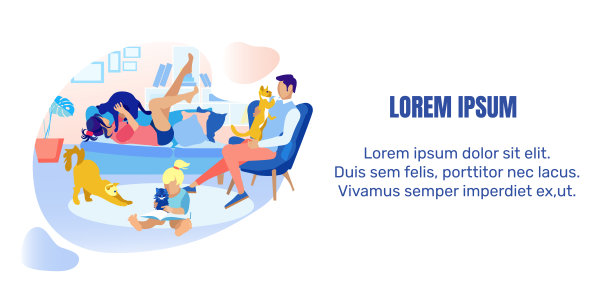 幸福的家庭休息与宠物可编辑的文本横幅图片下载