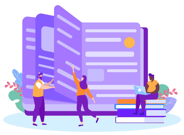 男人和女人阅读书籍远程学习矢量素材图片下载