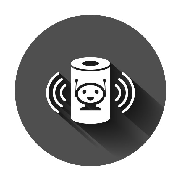 平面风格的语音助手图标。智能家居辅助矢量插图黑色圆形背景与长阴影。指挥中心业务概念。图片下载