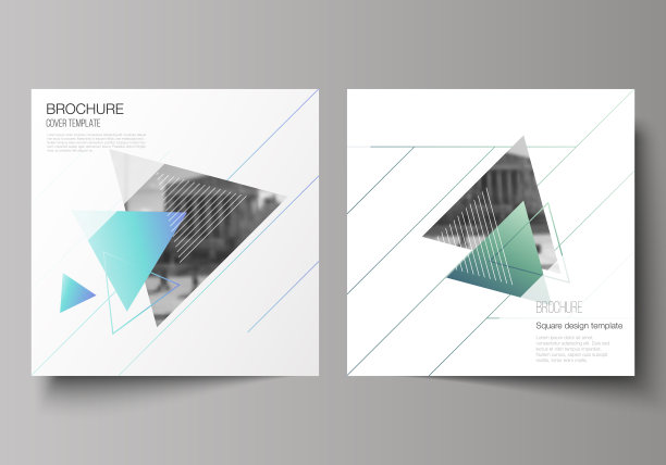 最小矢量插图可编辑布局的两方格式涵盖设计模板的小册子，传单，杂志。彩色多边形背景与三角形与现代孟菲斯模式。图片下载