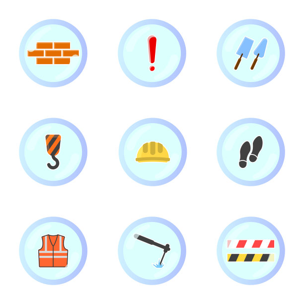 一组建筑图标在圆形框架。矢量在白色背景。图片下载