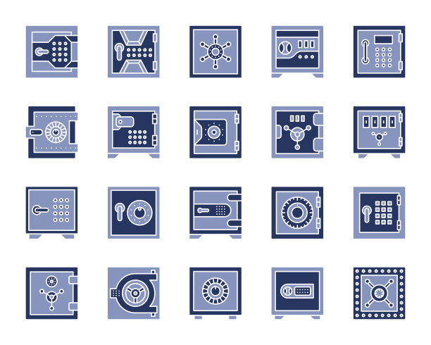 安全银行细胞简单的颜色平面图标矢量集图片下载