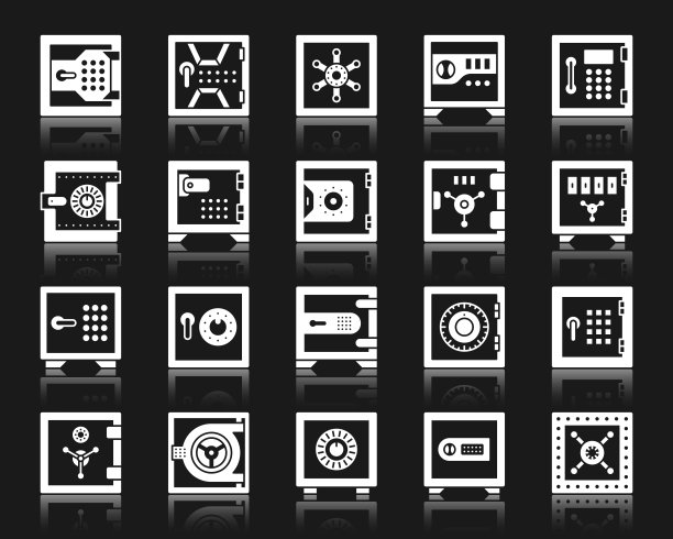 安全银行细胞白色剪影图标矢量集图片下载