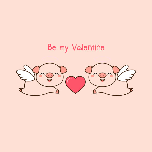 情人节贺卡。可爱的天使猪的心。矢量插图。图片下载