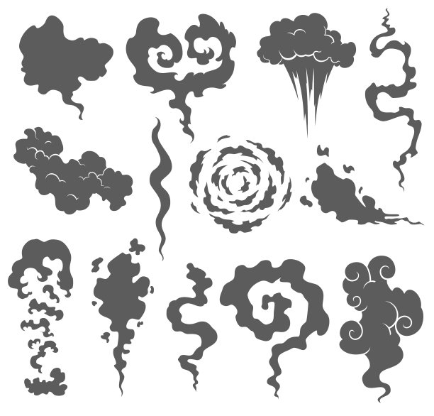 难闻的气味。烟雾云。蒸汽烟雾缭绕的香烟或过期的食物矢量烹饪卡通图标。插图闻蒸汽，云香气图片下载