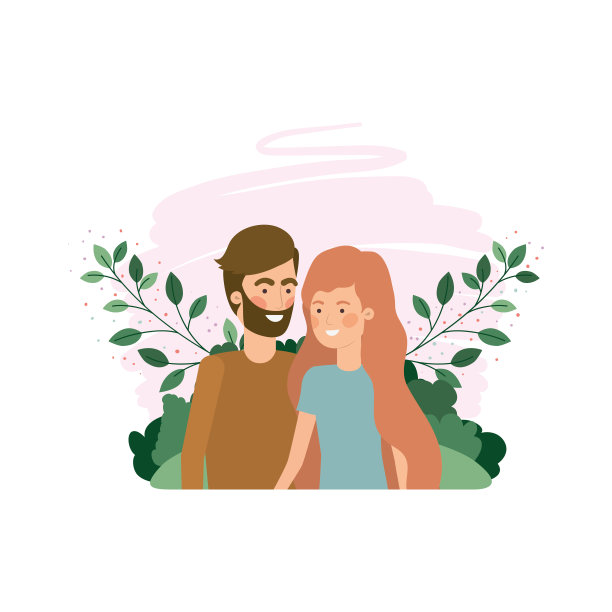 年轻夫妇与景观头像的角色图片下载