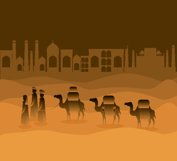 智者在沙漠中旅行的圣诞场景图片下载