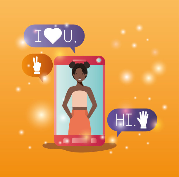 黑人女性在智能手机和社交媒体泡沫图片下载