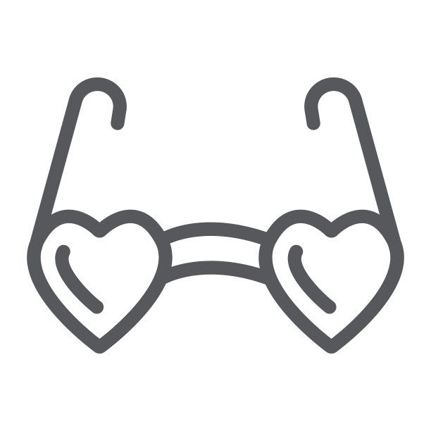 心形太阳镜线条图标，时尚光学，眼镜标志，矢量图形，白色背景上的线性图案。图片下载