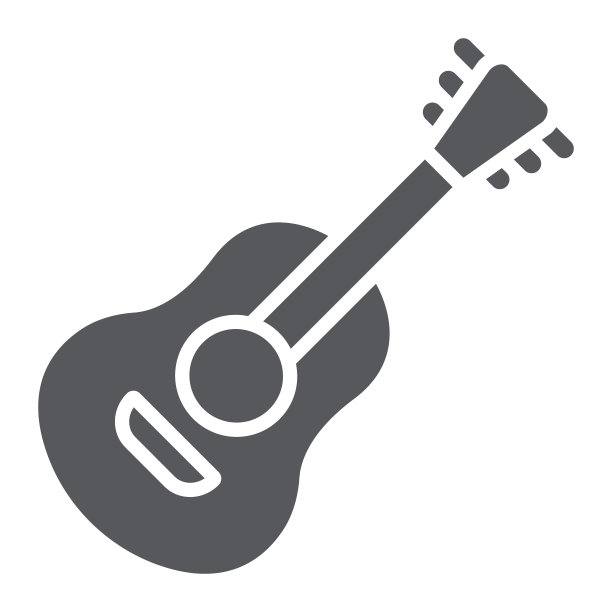 吉他符号图标，声音和音乐，乐器符号，矢量图形，白色背景上的立体图案。图片下载