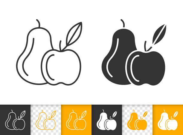 梨和苹果水果简单黑线矢量图标图片下载