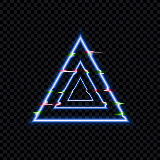 矢量故障效应，发光扭曲三角形，霓虹灯图标模板隔离。图片下载