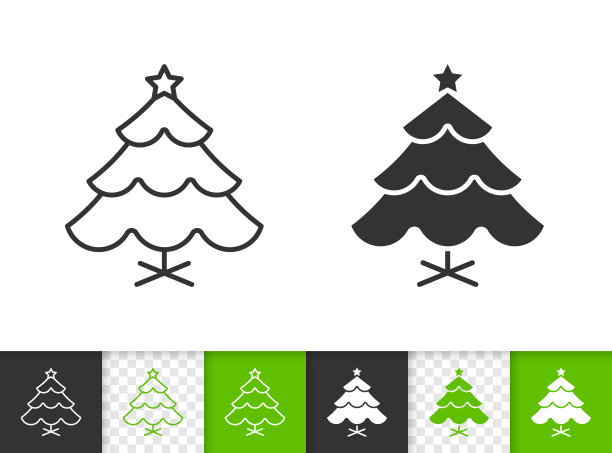 圣诞树简单的黑线矢量图标图片下载