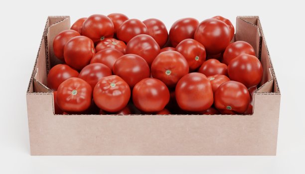 现实的3d渲染的西红柿在盒子图片下载