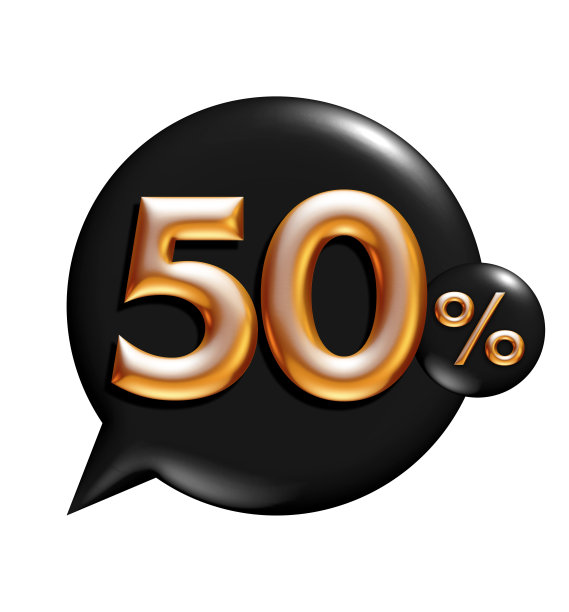 50%，金属黄金数字，3d渲染图片下载