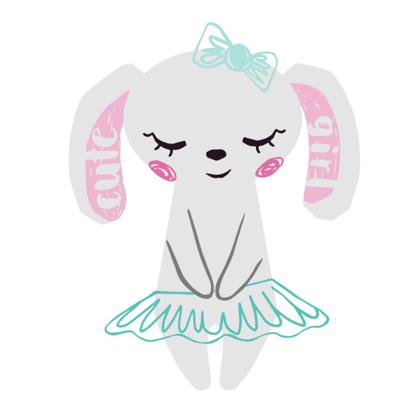 兔宝宝可爱的印花。带蝴蝶结和芭蕾舞裙的可爱兔子。可爱女孩的口号。图片下载