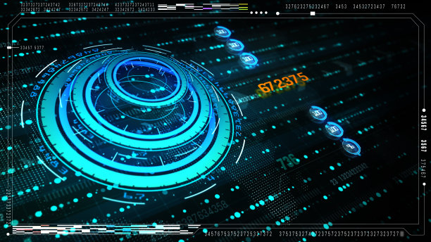 高科技未来用户界面抬头显示屏幕，数字数据和信息显示的数字背景。电脑桌面显示屏幕的概念图片下载