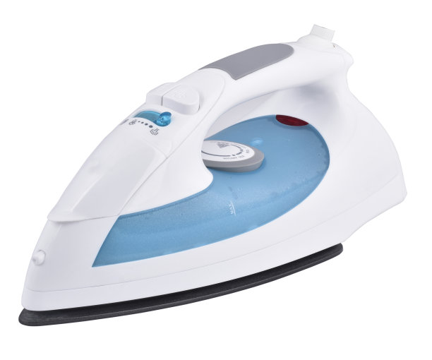 蓝色蒸汽熨斗孤立在白色背景上图片下载