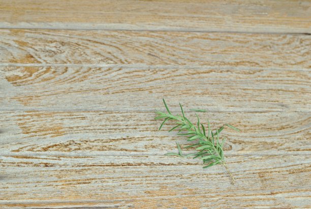 松树在地板上的旧木桌上。把松树的树枝放在棕色的木地板上作圣诞装饰，并留有拷贝空间图片下载