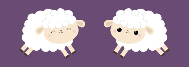 绵羊羔羊图标集。云的形状。跳的动物。可爱的卡通可爱可爱的微笑宝宝角色。育婴室装饰。甜蜜的梦想。孩子打印。平面设计。紫色的背景。孤立。图片下载