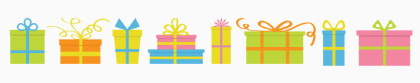 礼盒图标集。可爱的卡通装饰元素。生日快乐圣诞贺卡模板。平面设计。白色背景。孤立。图片下载