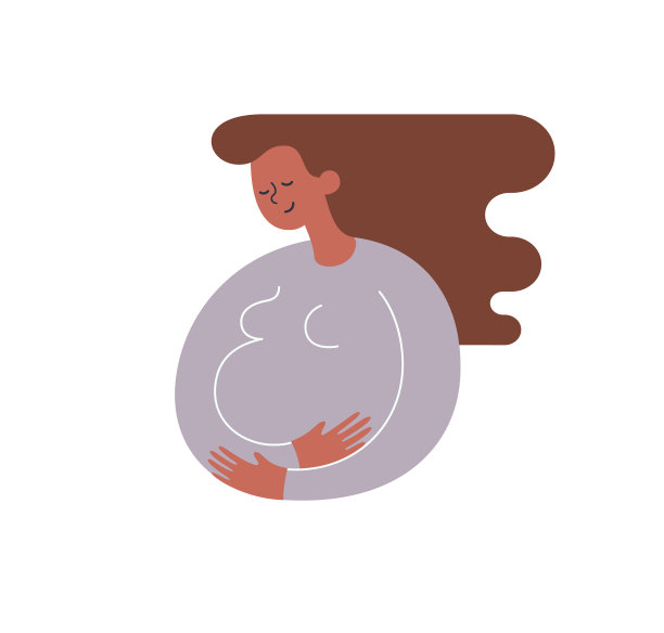 剪影的非洲裔美国孕妇用手抚摸她的肚子。快乐的母亲和婴儿期望概念。现代插图可以作为标志符号矢量插图图片下载