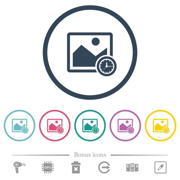 图像时间平面颜色图标在圆形轮廓图片下载