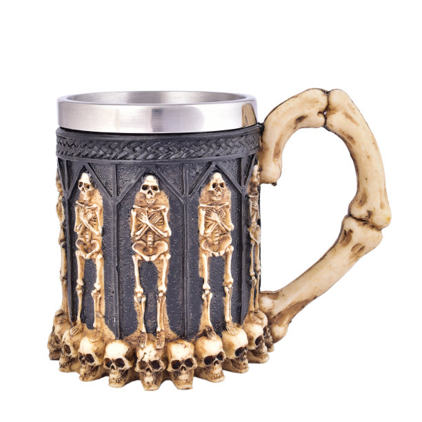 万圣节礼物，骷髅杯孤立在白色背景图片下载
