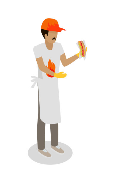 热狗贩与新鲜煮热狗隔离图片下载