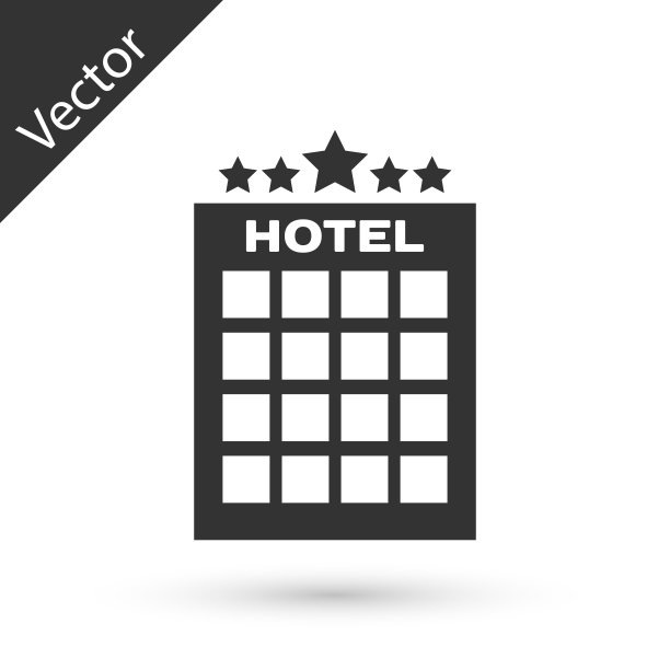 灰色酒店建筑图标孤立在白色背景上。矢量图图片下载