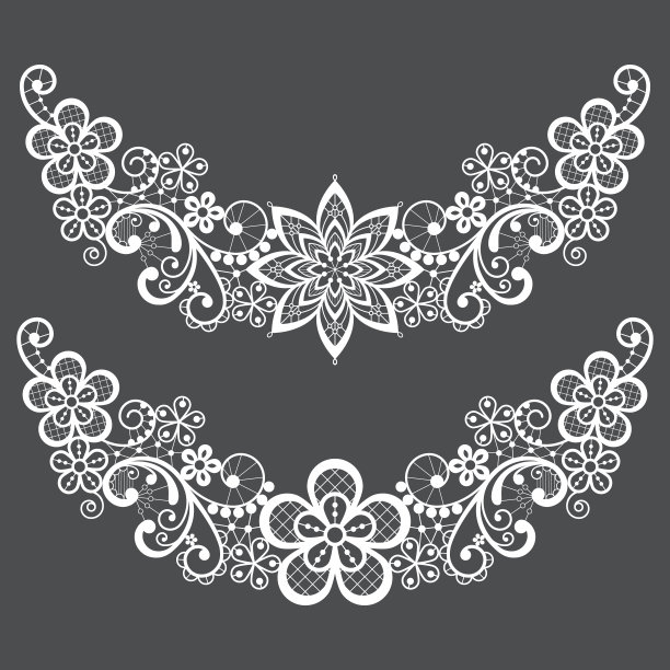 维特纳蕾丝半花环单矢量图案集-花卉蕾丝设计集合，复古的镂空背景图片下载