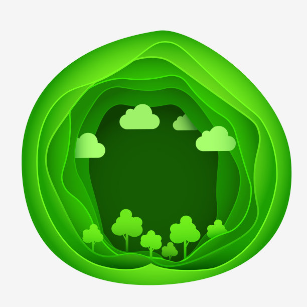 纸艺生态公园对绿色抽象造型。折纸概念和生态理念。图片下载