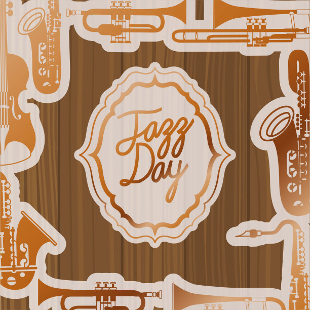 爵士乐日框架与乐器和木制背景图片下载