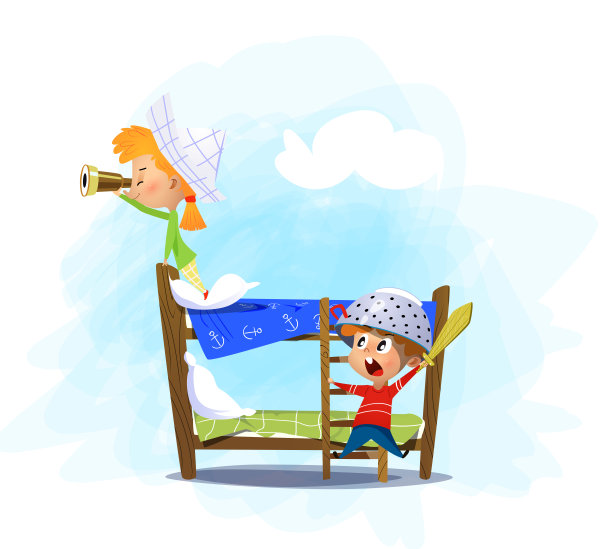 两个孩子在家里玩海盗游戏。图片下载