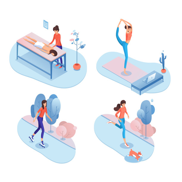 健康休闲等距矢量插图集图片下载