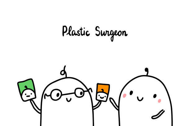 整形外科医生手绘矢量插图卡通风格。医生与照片。病人选择图片下载