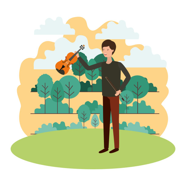 人与小提琴在风景化身字符图片下载