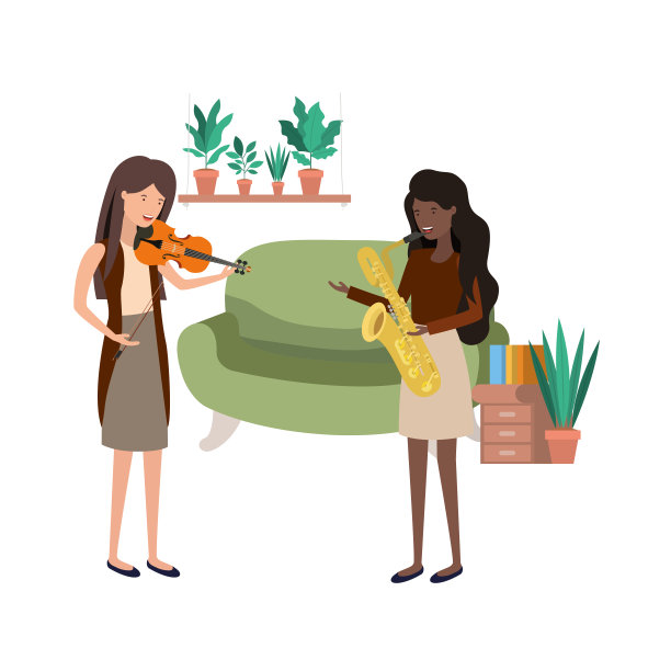 女人和乐器在客厅图片下载