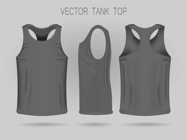 男士灰色背心的三维模板:正面，侧面和背面视图。图片下载