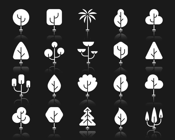 抽象树黑色轮廓图标向量集图片下载