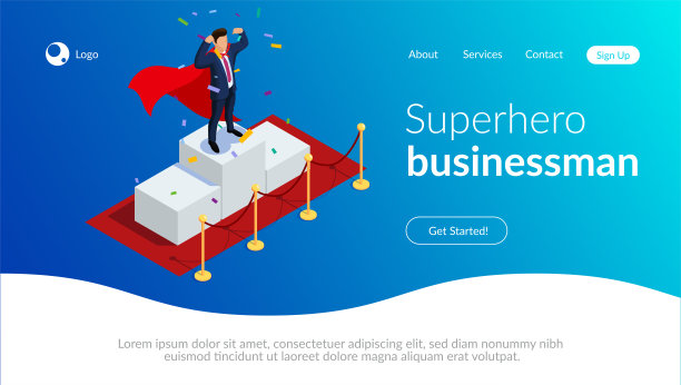 超级英雄商人或经理的概念与角色。可以用于网页横幅，信息图表，英雄图像。平面等距矢量插图孤立在白色背景。图片下载