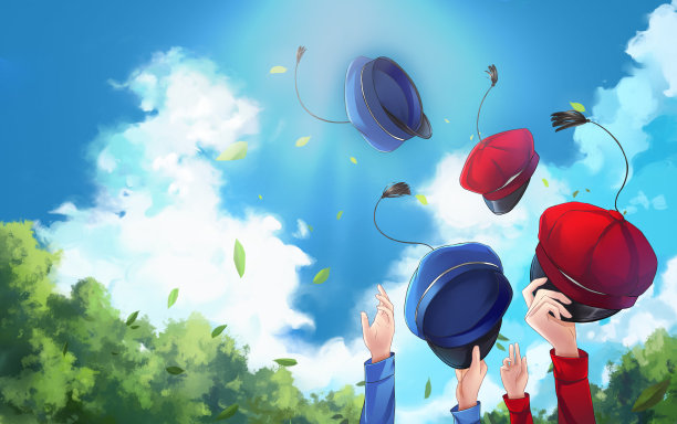 将挪威毕业典礼的帽子抛向空中庆祝图片下载