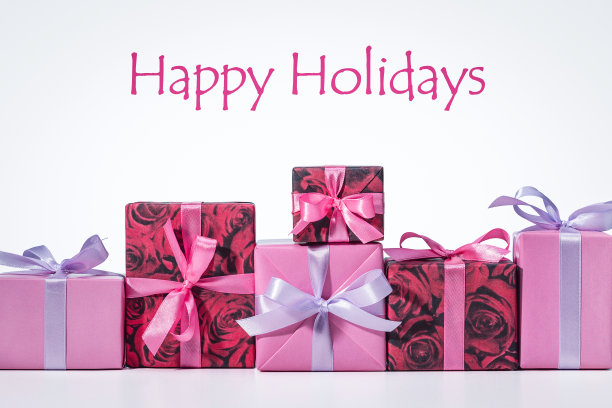 许多节日的盒子。礼物在盒子里。彩色的丝带。框在一行。庆祝。图片下载