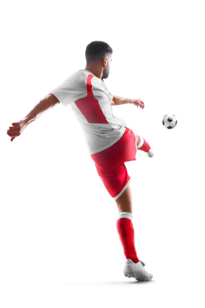 足球。职业足球运动员。后视图。在白色背景中孤立图片下载